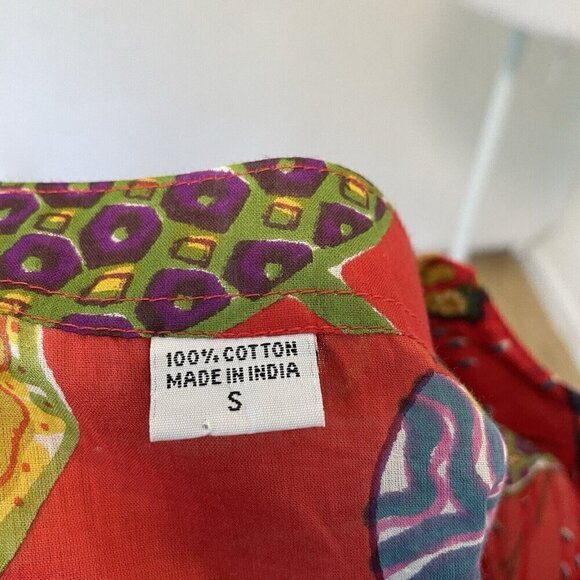 Colorful Bright Bohemian Boho Tropical Tunic Kurta Top Made in India size Small - Picture 8 of 8